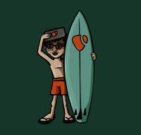 Cartoon Benni met surfboard